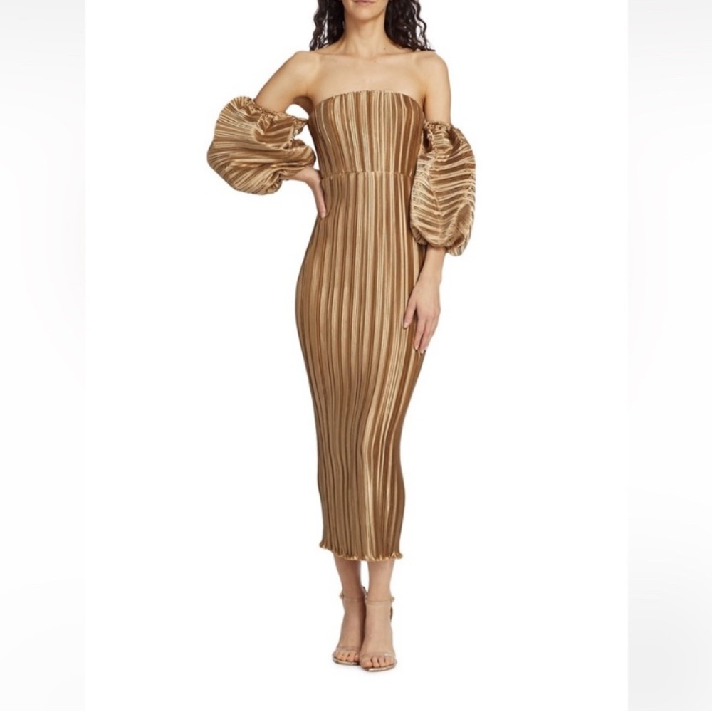 L’Idée Sirene Puff Sleeve Midi Dress in Gold